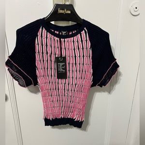 ITALY TRICOT CHIC NEW  PLEATED STRETCH SWEATER size 10   COTTON 100%